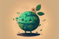 Happy globe with overgrowing flowers standing, created using generative ai technology