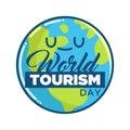 Happy globe planet earth cartoon for world tourism day