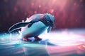 A happy - go - lucky penguin sliding on the ice. Generative AI Royalty Free Stock Photo