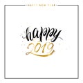 Happy 2019 gold text with golden splashes isolated