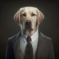 Happy golden retriever with suit as businessman. happy pitbull, black dog laying in the ground, black retriever.