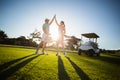 Happy golf player couple giving high five Royalty Free Stock Photo