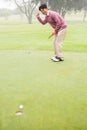 Happy golfer cheering on putting green Royalty Free Stock Photo