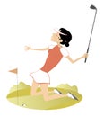 Happy golfer woman on the golf court