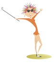 Young golfer woman on the golf course illustration