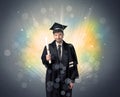 Happy graduate with colorful bokeg lights in the background