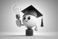 Happy graduate with a light bulb in his hand Royalty Free Stock Photo