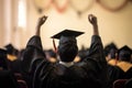 Happy graduate student cheering with raised hands AI generated