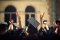 Happy graduate student cheering with raised hands AI generated Royalty Free Stock Photo