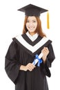 Happy Graduate woman Holding diploma.isolated on white