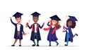 Happy graduated students wearing academic gown with diplomas in their hands. Royalty Free Stock Photo