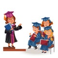 Happy graduates on awards ceremony flat poster