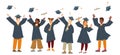 Happy graduates, students throw up caps in air