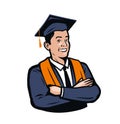 Happy graduating student. Education, school, college concept. Cartoon vector illustration