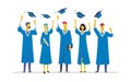 Happy graduating students - flat design style colorful illustration