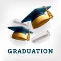 happy graduation celebration mortarboard graduation cap 3d cute element with certificate roll for education