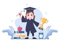 Happy Graduation Day of Students Celebrating Background Vector Illustration Wearing Academic Dress, Graduate Cap and Diploma