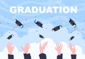 Happy Graduation Day of Students Celebrating Background Vector Illustration Wearing Academic Dress, Graduate Cap and Diploma