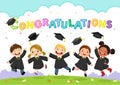 Happy graduation day. Vector illustration of students celebrating graduation Royalty Free Stock Photo