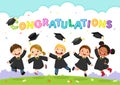 Happy graduation day. Vector illustration of students celebrating graduation