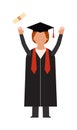 Happy graduation people uniform throwing caps vector.