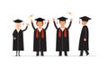 Happy graduation people uniform throwing caps vector.