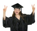 Happy graduation student showing victory gesture Royalty Free Stock Photo