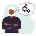 Happy granddad thinks dreaming with gears concept. A grandfather is thinking about solving a problem. Balloon with the Royalty Free Stock Photo