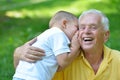 Happy grandfather and child in park Royalty Free Stock Photo