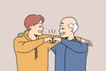 Happy grandfather and grandson give fists bump