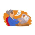 Happy grandma with laptop. Hand drawn beautiful vector illustration with grandmother.