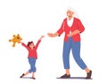 Happy Grandmother and Granddaughter Characters Meeting. Kid Visit Granny Concept, Girl Coming to Grandmom Home Royalty Free Stock Photo