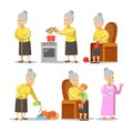 Happy Grandmother with Grandson Cartoon. Senior Woman Lifestyle