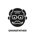 Happy Grandpa Face Silhouette Icon. Old Senior Person Pictogram. Old Grandfather Icon. Retirement Concept. Isolated