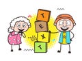 Happy Grandpa and Grandma with Blocks Banner