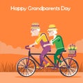 Happy Grandparents Day card.Vector happy family drive by bike