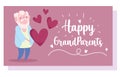 Happy grandparents day, cute bearded grandpa with hearts cartoon card