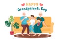 Happy Grandparents Day Cute Cartoon Illustration with Grandchild, Older Couple, Flower Decoration, Grandpa and Grandma