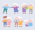 Happy grandparents day, cute grandfathers and grandmothers characters cartoon card