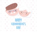 Happy grandparents day, cute grandma and grandpa faces cartoon dotted background