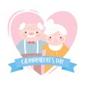 Happy grandparents day, cute grandpa and grandma in heart love cartoon card