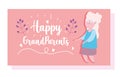 Happy grandparents day, cute granny flowers and lettering cartoon card
