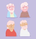 Happy grandparents day, cute old men grandfathers characters cartoon card