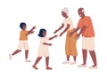 Happy grandparents greeting grandchildren semi flat color vector characters