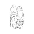 Happy grandparents in love. Eldery couple. view from the back. Vector illustration