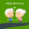 Happy Grandparents walking together. Isolated Vector Illustration