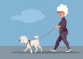 Senior Woman Walking her Dog Outdoors Vector Cartoon Illustration