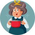 Happy Granny Holding Cooking Pot Vector Cartoon Illustration Royalty Free Stock Photo