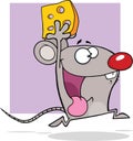 Happy Gray Mouse Cartoon Mascot Character Running With Cheese Royalty Free Stock Photo