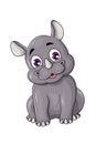 A happy gray one horned rhino with purple eyes design animal cartoon vector illustration